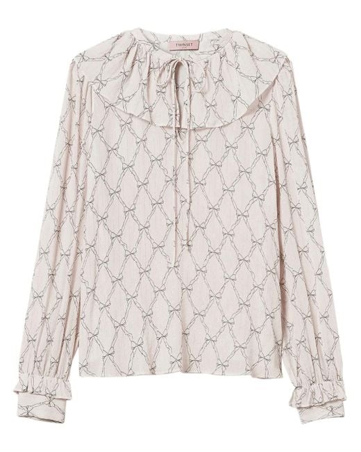 Twinset Natural Bluse mit grafischem Print