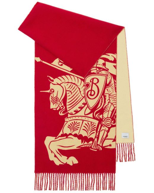 Burberry Red Equestrian Knight Cashmere Scarf