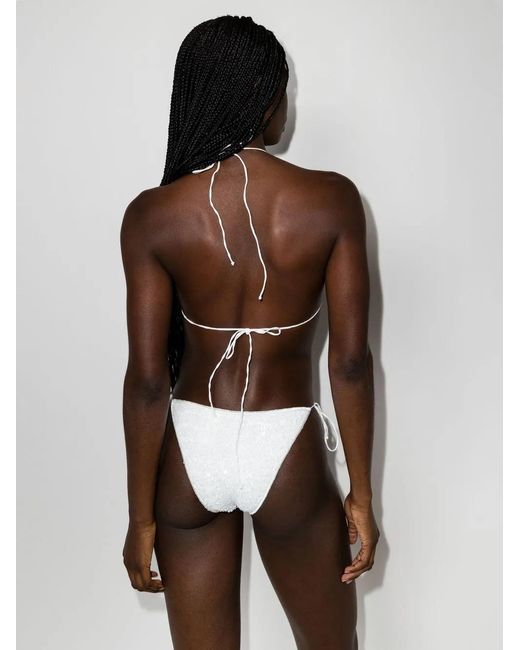 Oseree White Sequinned Halter Neck Bikini Set