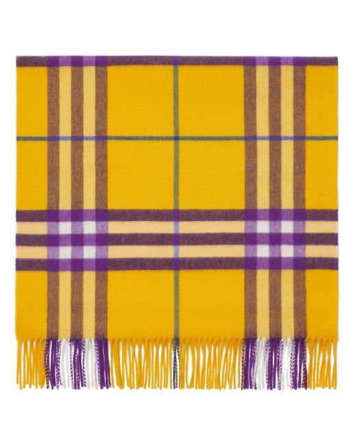 Burberry Yellow Check-pattern Cashmere Scarf