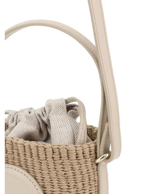 Chloé White Mini Horse Medal Woven Bucket Bag