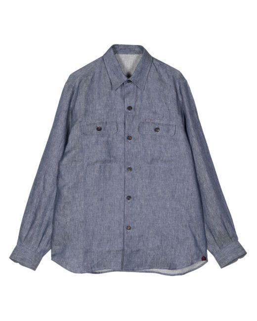Isaia Blue Flap-pocket Linen Shirt for men