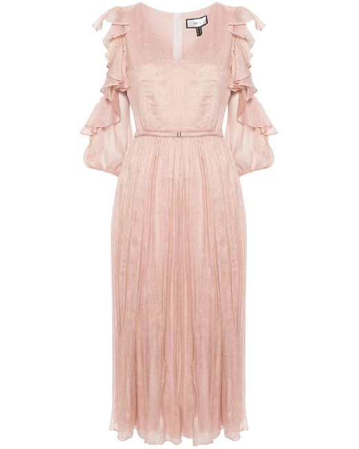 Nissa Pink Ruffle-detail Silk Dress