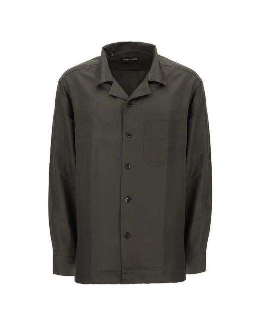 Tom Ford Black Silk Camp-Collar Shirt for men