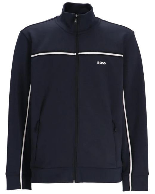 Boss Blue Logo-Print Zip-Up Jacket for men