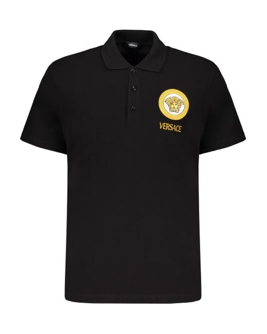 Versace Black Short Sleeve Cotton Polo Shirts for men