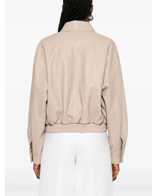 Veste Bomber En Cuir Fendi en coloris Natural