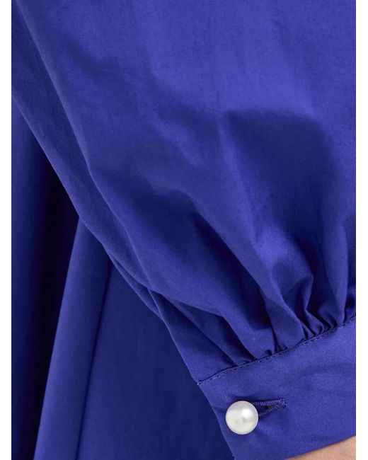 Custommade• Mini-Jurk Met Pofmouwen En Gedrapeerde Hals in het Blue