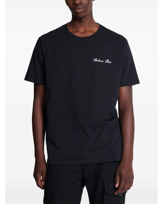 T-shirt en coton à logo brodé Balmain pour homme en coloris Black
