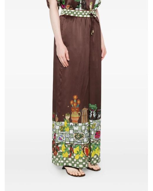 ALÉMAIS Brown Drawstring-Waist Printed Trousers