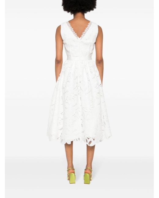 Nissa White Floral-embroidered Midi Dress