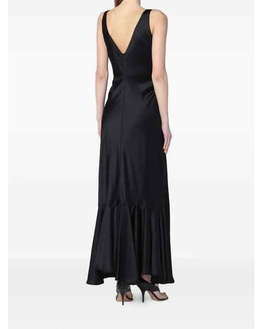 Sportmax Black V-Neck Ruffled Maxi Dress