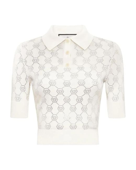 Philipp Plein Natural Monogram Knitted Polo Shirt