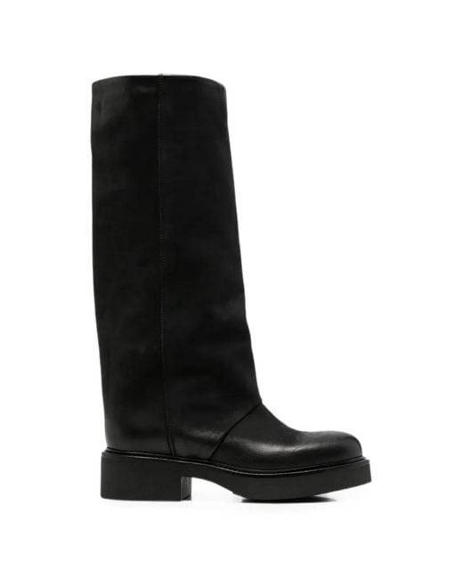 METISSE Black Fold-Over Leather Boots