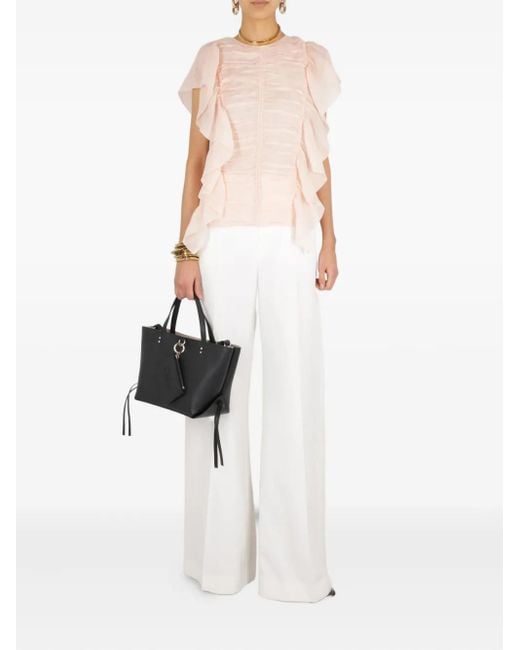 Chloé Pink Ruffle-Trim Ramie Top