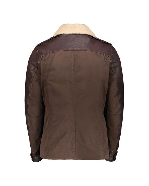 Moorer Brown Padded Shearling-Collar Jacket for men
