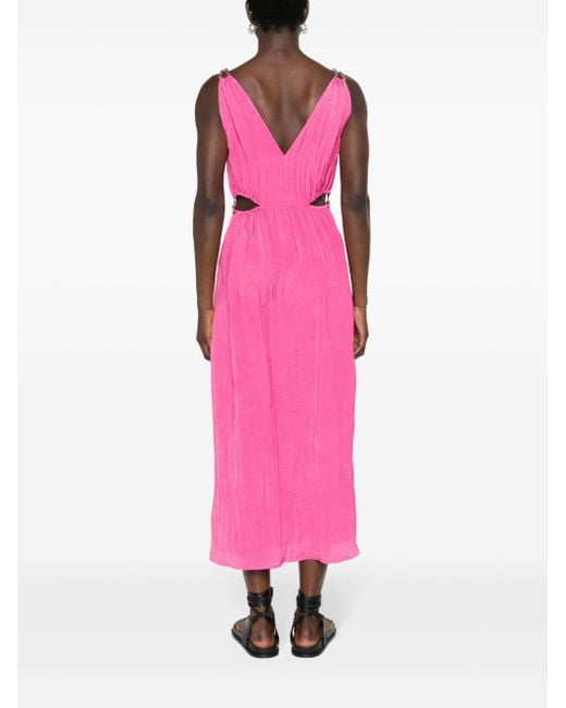 Maje Gekreukte Maxi-jurk Met V-hals in het Pink