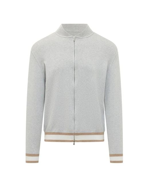 FILIPPO DE LAURENTIIS Gray Stripe-Trim Zip-Up Bomber Jacket for men