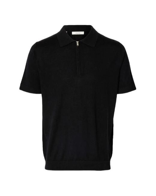 Polo Con Zip di SELECTED in Black da Uomo