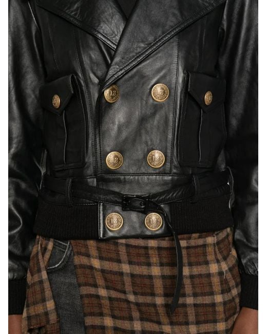 R13 Black Double-Breasted Faux-Leather Jacket