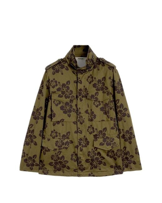 Aspesi Green Minifield Floral-Print Jacket for men