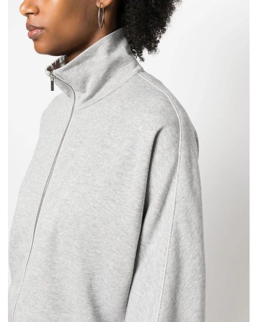 Peserico Gray Mélange-Effect Zip-Up Fleece Sweatshirt