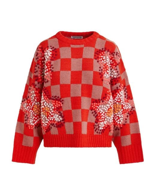 Essentiel Antwerp Red Inter Checkerboard Sweater