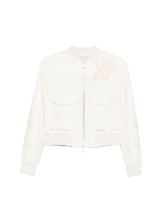 ERMANNO FIRENZE White Embroidered Bomber Jacket