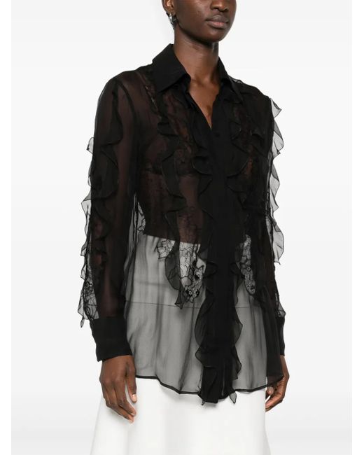Valentino Garavani Black Floral-Embroidered Blouse