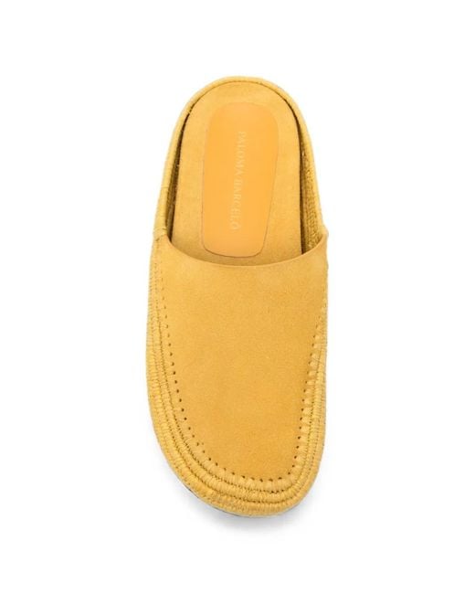 Paloma Barceló Yellow Mules En Cuir Tressé