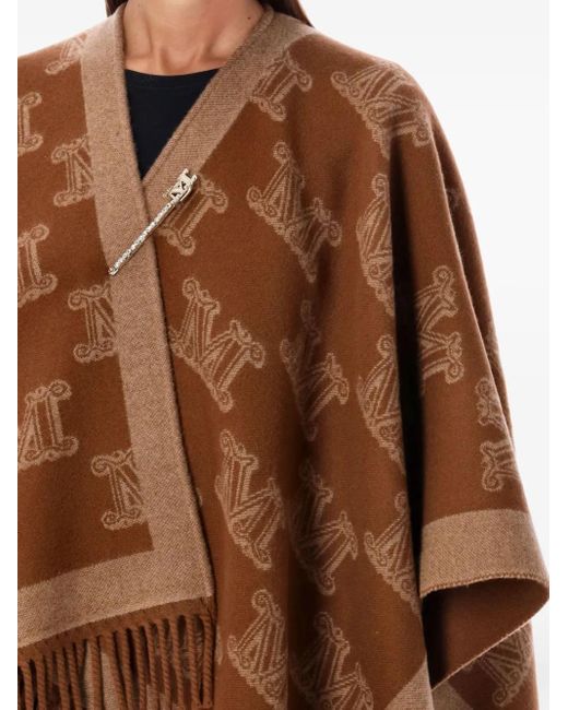 Max Mara Brown Monogram Fringed Poncho