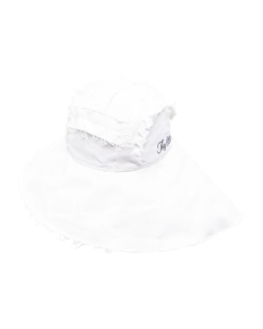 The Attico White Logo-embroidered Fringed Sun Hat