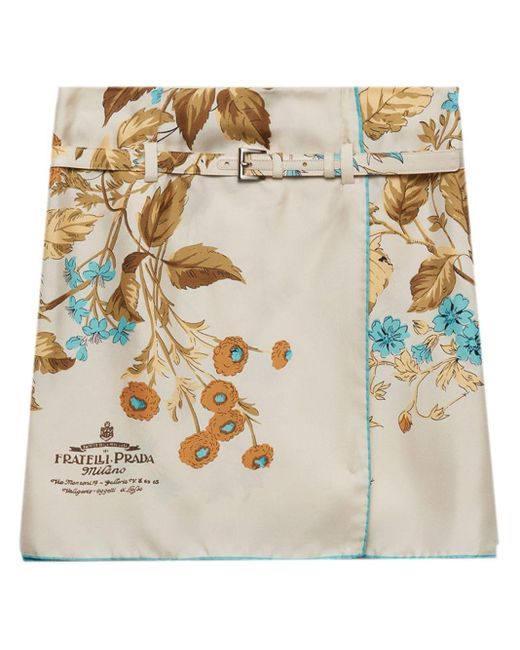 Prada Metallic Floral-print Silk Skirt