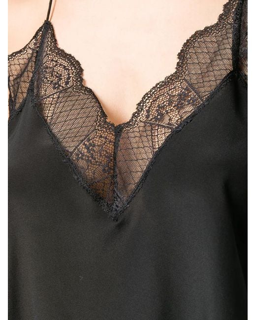 Zadig & Voltaire Black Ladies Encre Dark Green Christy Lace-trim Velvet Camisole