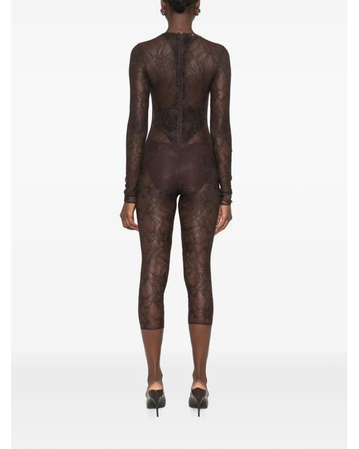 ANDAMANE Brown Sheila Lace-Pattern Long-Sleeve Jumpsuit