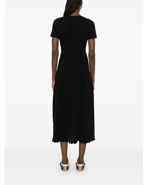Sandro Black Robe Mi-Longue Boutonnée En Maille Côtelée