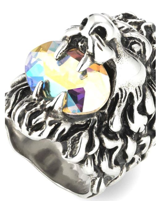Gucci Kristallverzierter Ring mit Löwenkopf in Mettallic für Herren - Lyst