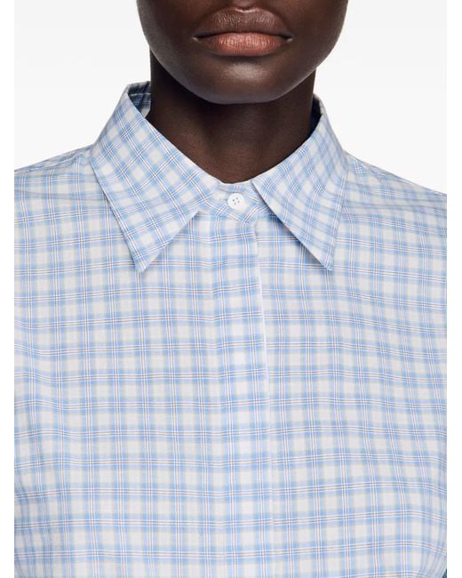 Sandro Blue Cropped Checked Shirt
