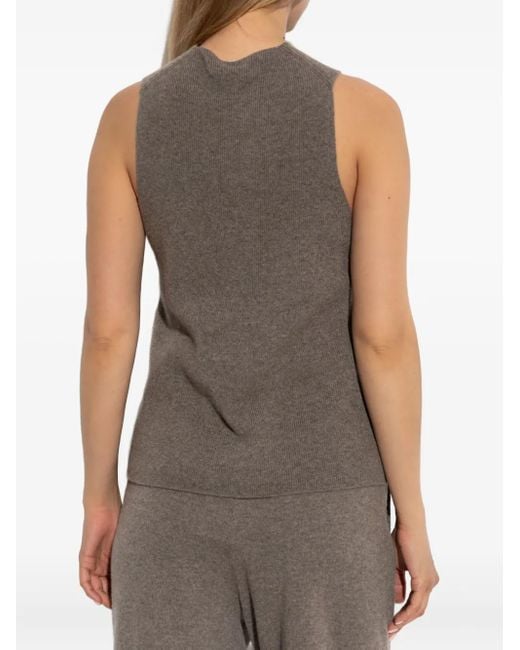 Lisa Yang Brown Cross-neck Ribbed Top