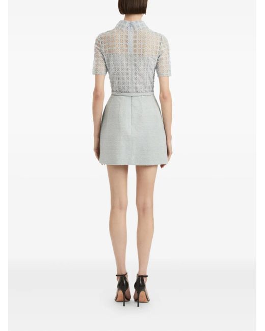 Oscar de la Renta Gray Guipure-Lace Tweed Mini Dress