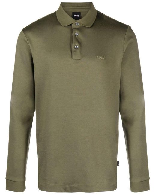 BOSS by HUGO BOSS Long-sleeve Polo Shirt in Green for Men | Lyst