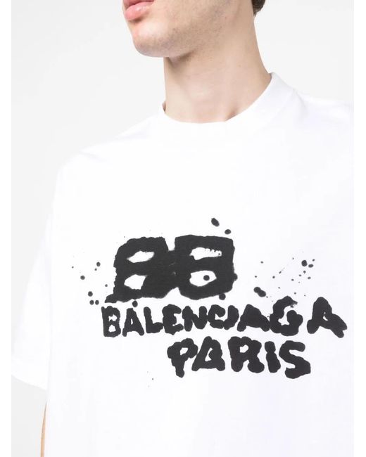 Balenciaga White Dirty Bb Icon Logo Stretch Cotton Graphic Tee for men