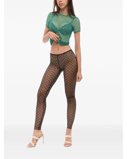 DSquared² Brown Sequin-Embroidered Mesh Tights