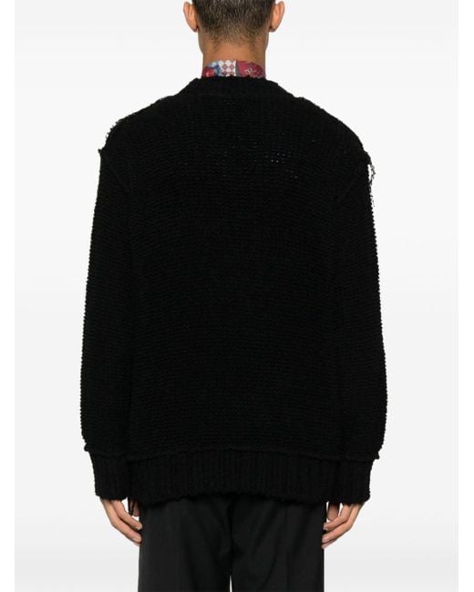 Sacai Black Exposed-seams Open-knit Jumper for men