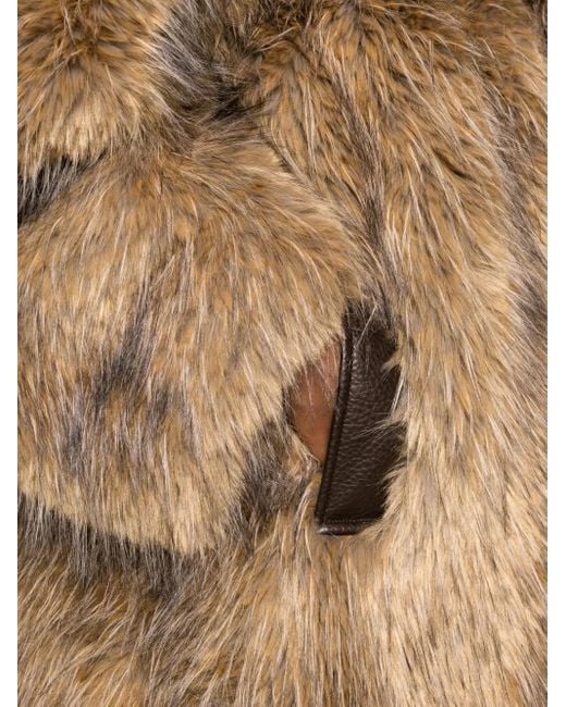 Ganni Natural Notched-Lapel Faux-Fur Coat