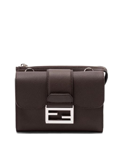 メンズ Fendi ダブルバゲット レザーメッセンジャーバッグ Black
