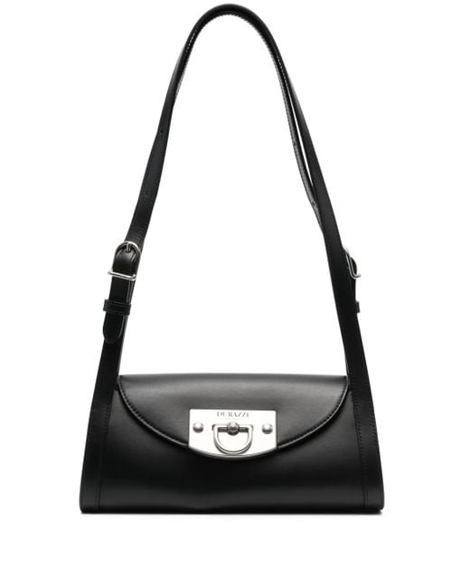 DURAZZI MILANO Black Flip-Lock Leather Shoulder Bag