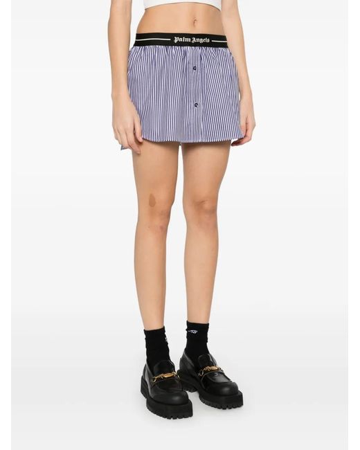 Palm Angels Blue Striped Mini Skirt