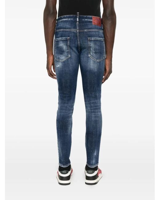 DSquared² Blue Distressed Skater Jeans With Five-Pocket Design for men