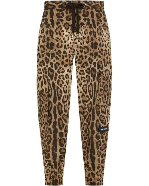 Dolce & Gabbana Brown Leopard-Print Track Pants for men